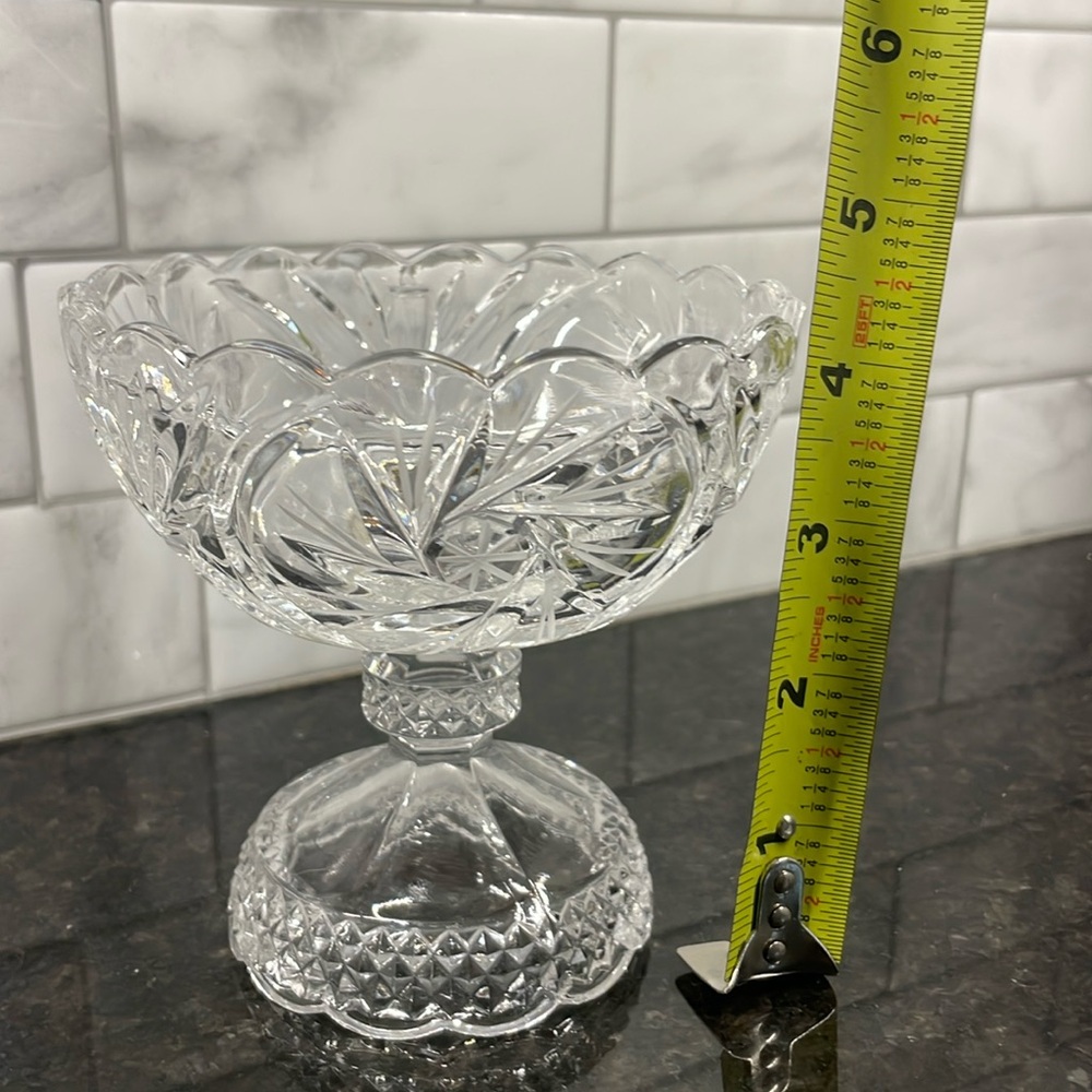 Vintage Cut Crystal Pedestal Compote Condiment Snack Bowl